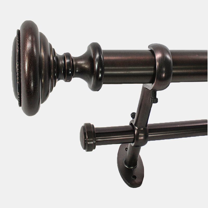 22 Park West Knob Adjustable Double Curtain Rod, Brown, 36-72