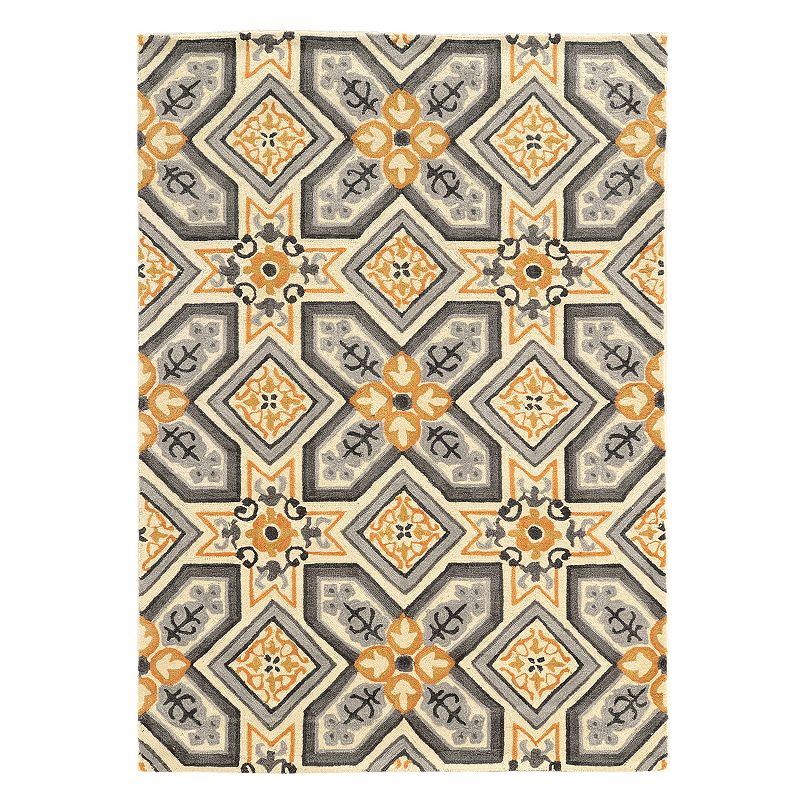 Linon Trio Geometric Floral II Rug, Grey, 5X7 Ft