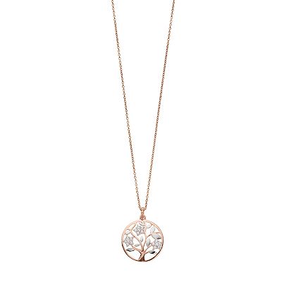 Two Tone Sterling Silver Cubic Zirconia Tree of Life Pendant Necklace