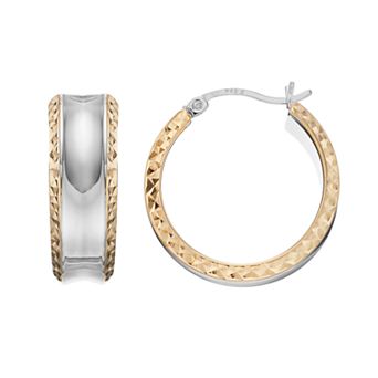 Argento Forte Two Tone Sterling Silver Textured Hoop Earrings
