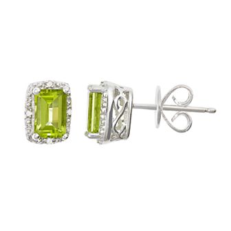 Celebration Gems Sterling Silver Peridot & Diamond Accent Rectangle Halo Stud Earrings