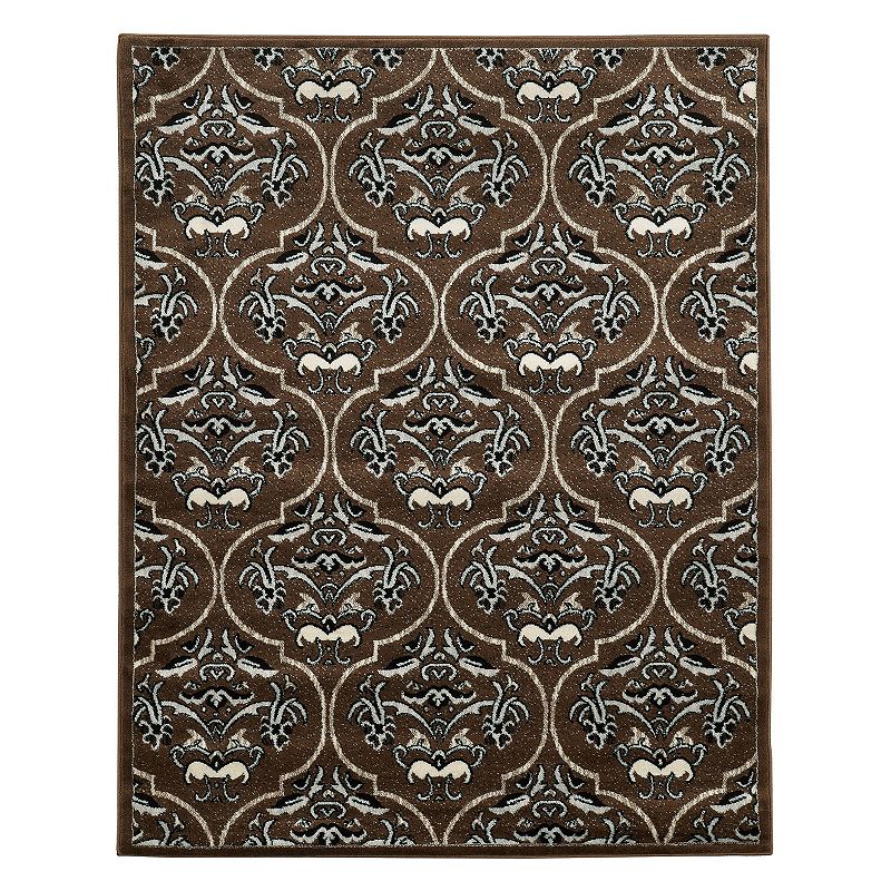 Linon Elegance England Damask Rug, Brown, 8X10 Ft