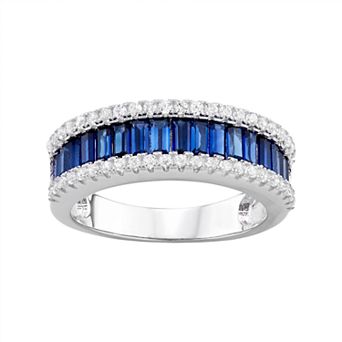 Designs by Gioelli Sterling Silver Lab-Created Blue & White Sapphire Multi Row Ring