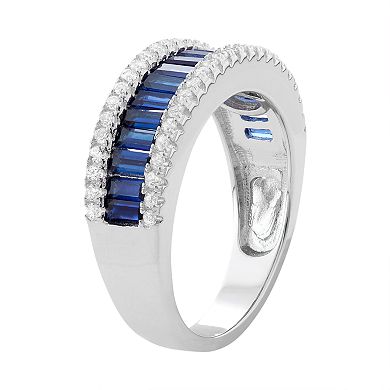Sterling Silver Lab-Created Blue & White Sapphire Multi Row Ring