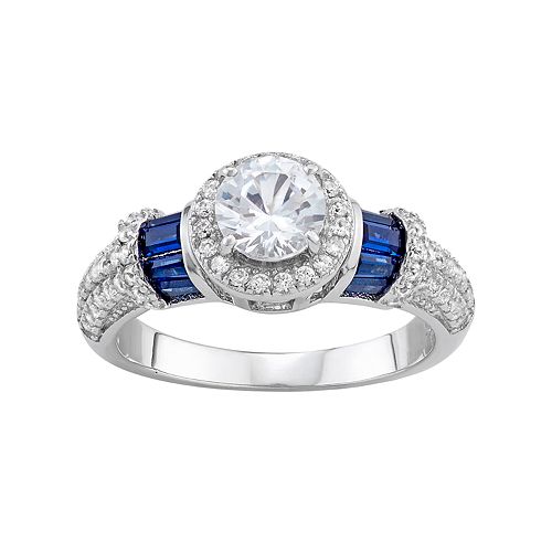 Sterling Silver LabCreated Blue & White Sapphire Halo Ring