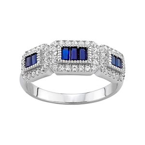 Sterling Silver Lab-Created Blue & White Sapphire Ring