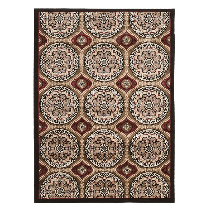 Linon Elegance Clara Medallion Rug, Brown, 8X10 Ft