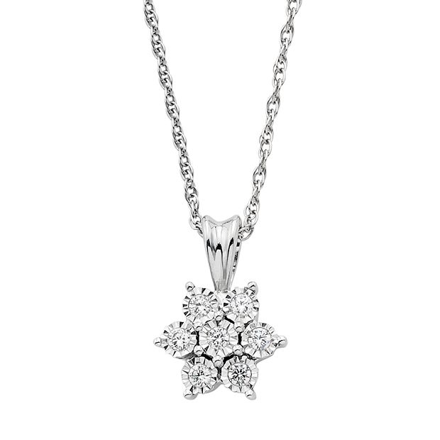 Diamond Accent Solitaire Flower Pendant in Sterling Silver