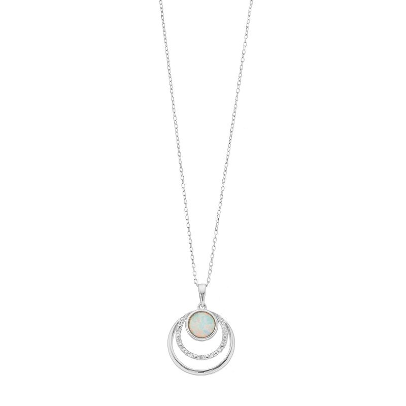 Radiant Gem Sterling Silver Lab-Created White Opal Triple Circle Pendant, 