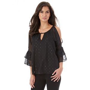 Juniors' IZ Byer Cold-Shoulder Dot Top