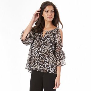 Juniors' IZ Byer Print Cold-Shoulder Top