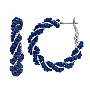 Blue Seed Bead Twisted Nickel Free Hoop Earrings