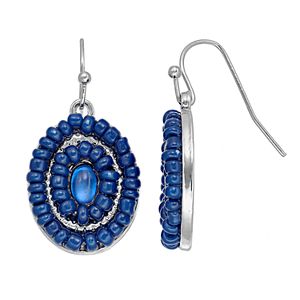 Blue Seed Bead Oval Nickel Free Drop Earrings