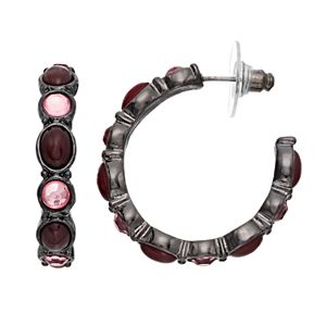 Red Oval Cabochon Nickel Free Hoop Earrings