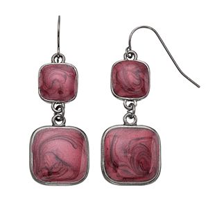 Red Swirl Square Nickel Free Double Drop Earrings