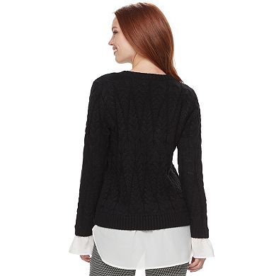 Women's ELLE™ Mock-Layer Cable Knit Sweater