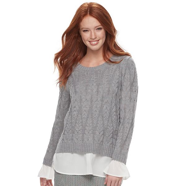 Women's ELLE™ Mock Layer Cable Knit Sweater Women's ELLE™ Mock Layer Cable Knit Sweater