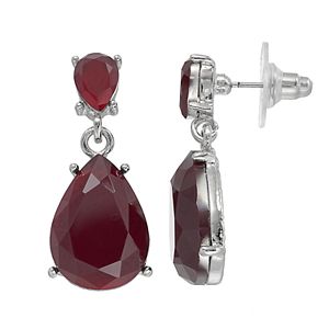 Maroon Double Stone Nickel Free Teardrop Earrings