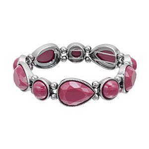Magenta Faceted Teardrop & Round Cabochon Stretch Bracelet