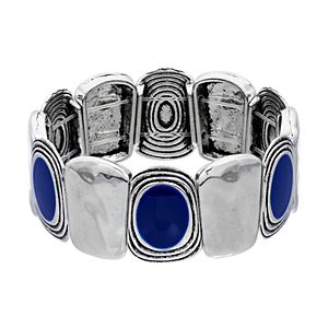 Blue Hammered Link Stretch Bracelet