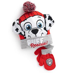 Toddler Boy Paw Patrol Marshall Pom Pom Hat & Mittens Set