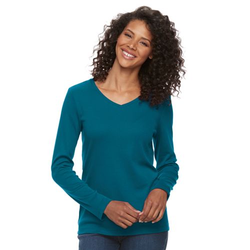 Women's Croft & Barrow® Classic Long Sleeve V-Neck Tee