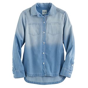 Girls 7-16 & Plus Size SO® Curved High-Low Hem Chambray Shirt