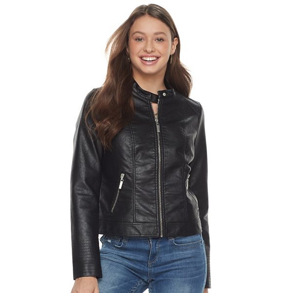 Fashion2Love Women's Juniors Fashionable Cropped Faux Leather Moto Biker  Jacket 