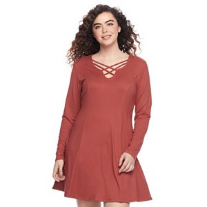 Juniors' Plus Size Mudd® Sueded Strappy Neck Dress