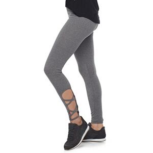 Juniors' SO® Heathered Strappy Hem Yoga Leggings
