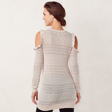 Women's LC Lauren Conrad Pointelle Cold-Shoulder Crewneck Sweater