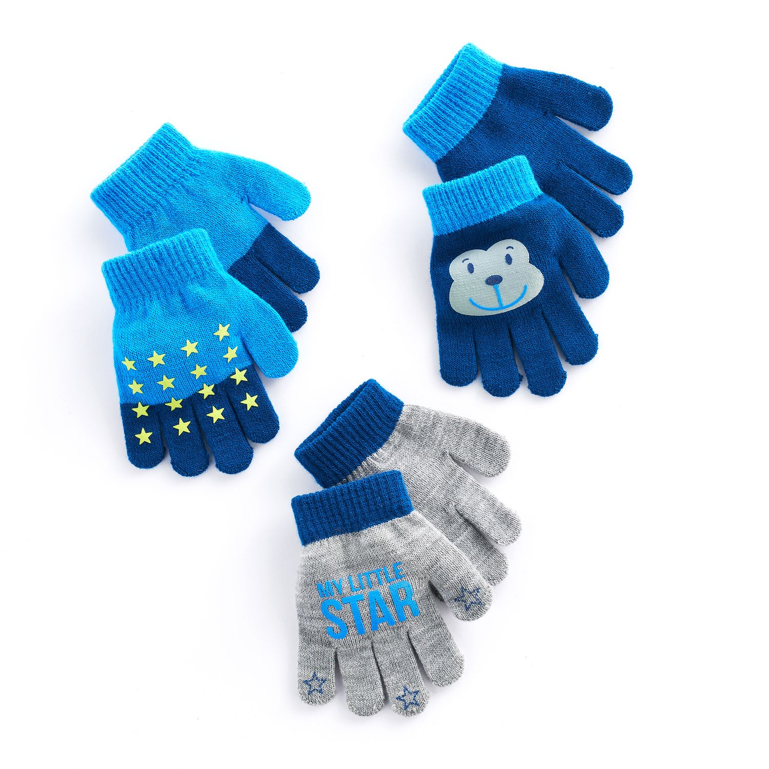 Toddler Boy Star \u0026 Monkey 3-pk. Grip Gloves