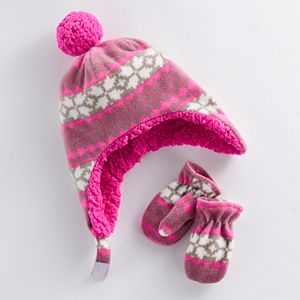 Baby Girl Fairisle Trapper Hat & Mittens Set