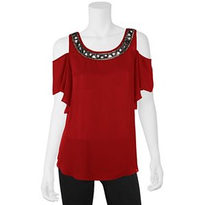 Juniors' IZ Byer Embellished Cold-Shoulder Top