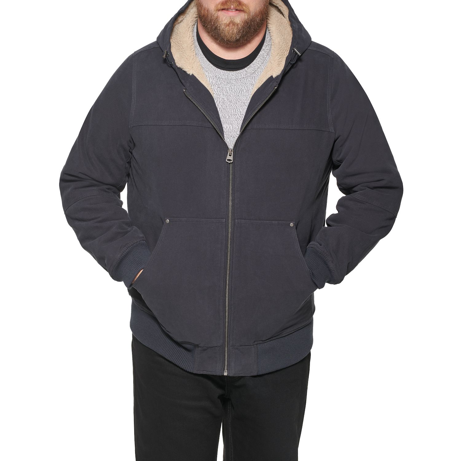 Image for Levi's Big & Tall Cotton Canvas Workwear Sherpa-Lined Hooded Bomber Jacket at Kohl's.