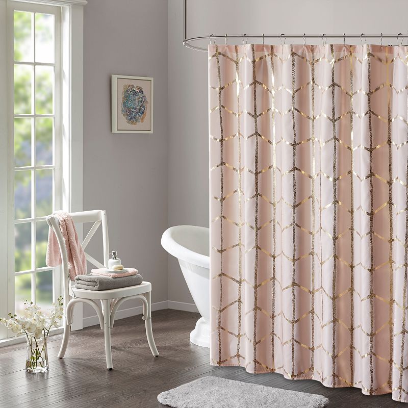 Intelligent Design Khloe Metallic Print Shower Curtain, Light Pink, 72X72