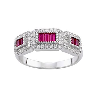 Designs by Gioelli Sterling Silver Lab-Created Ruby & White Sapphire Ring