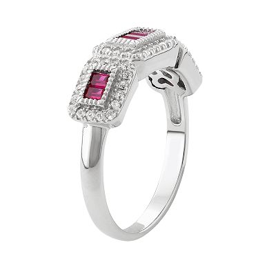 Sterling Silver Lab-Created Ruby & White Sapphire Ring