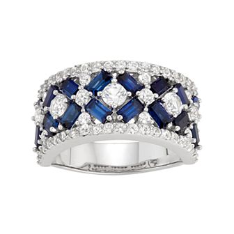 Designs by Gioelli Sterling Silver Lab-Created Blue & White Sapphire X Ring