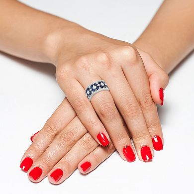 Sterling Silver Lab-Created Blue & White Sapphire X Ring