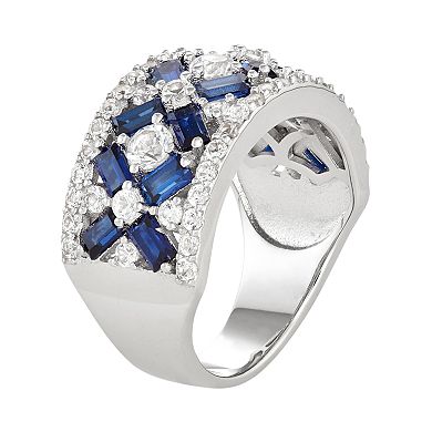 Sterling Silver Lab-Created Blue & White Sapphire X Ring