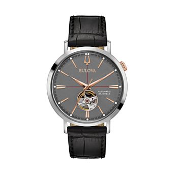 Bulova Men's Classic Leather Automatic Skeleton Watch - 98A187