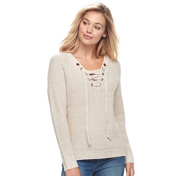 Juniors' It's Our Time Lace-Up Sweater