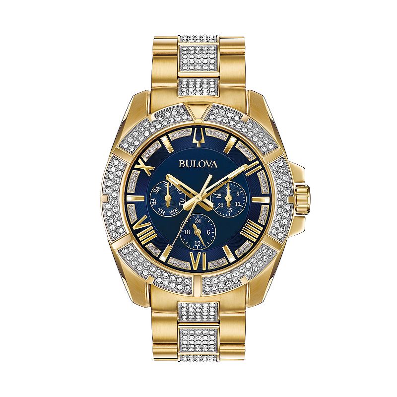 Bulova Men's Crystal Stainless Steel Watch - 98C128, Size: Large, Gold Tone