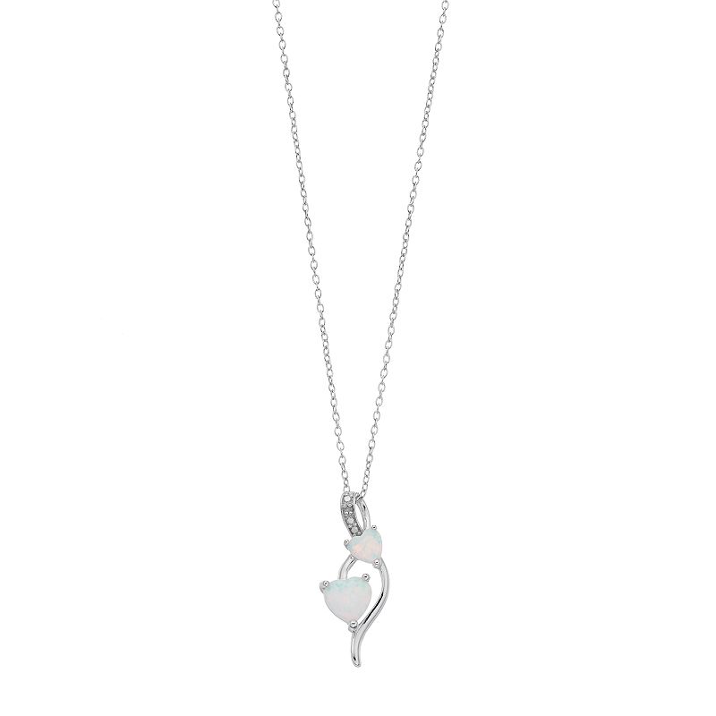 RADIANT GEM Sterling Silver Lab-Created Opal Double Heart Drop Pendant Nec