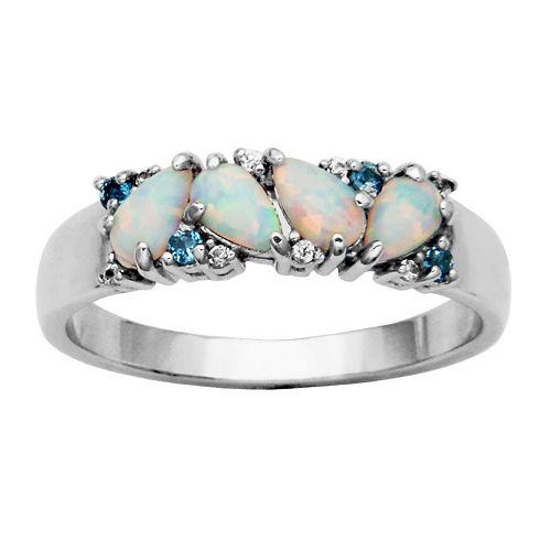 Sterling Silver Lab-Created Opal & Swiss Blue Topaz Ring