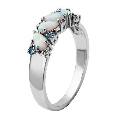 Sterling Silver Lab-Created Opal & Swiss Blue Topaz Ring