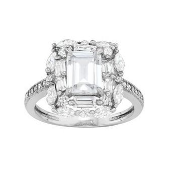 Sterling Silver Cubic Zirconia Rectangle Halo Ring
