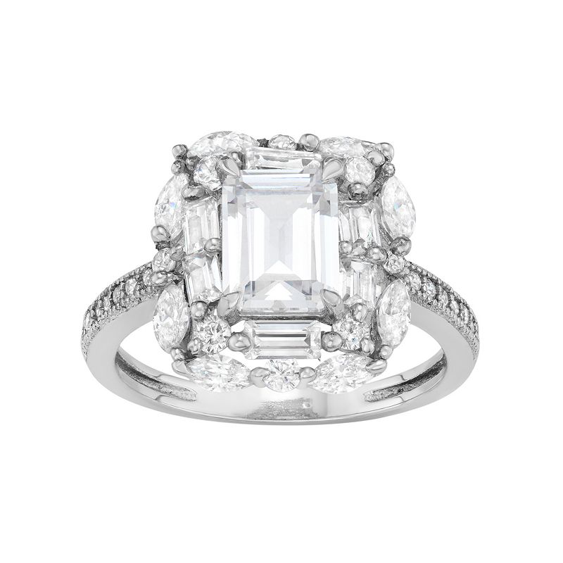 79535795 Sterling Silver Cubic Zirconia Rectangle Halo Ring sku 79535795