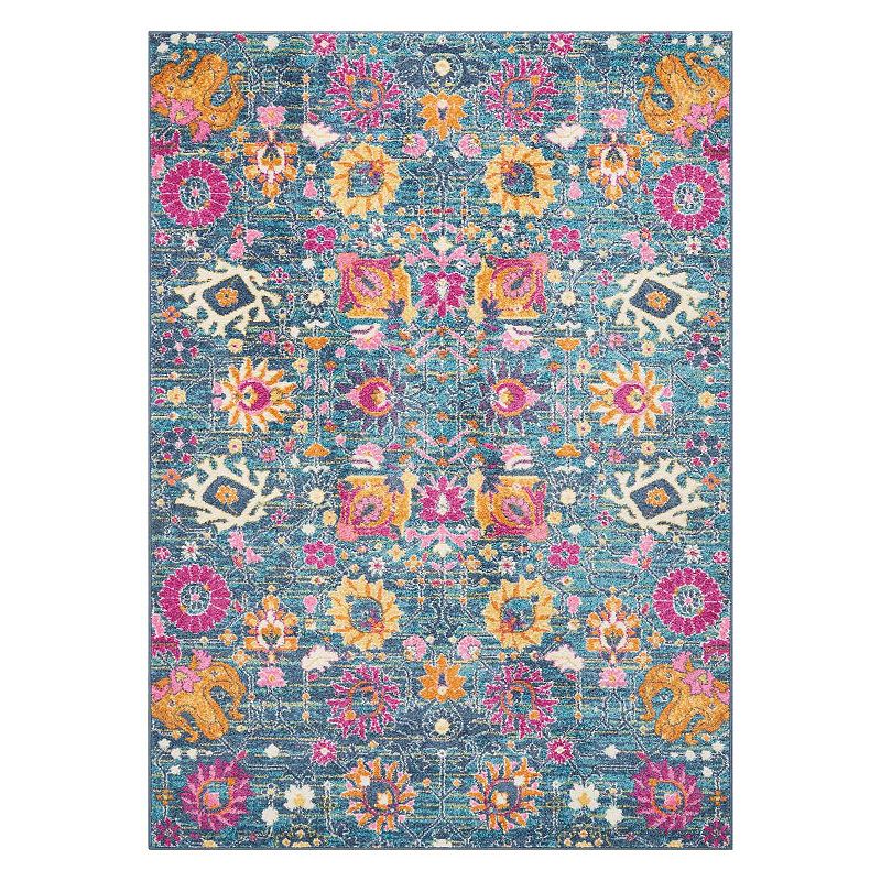 Nourison Passion Colorful Bohemian Rug, Blue, 4Ft Rnd